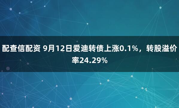 配查信配资 9月12日爱迪转债上涨0.1%，转股溢价率24.29%